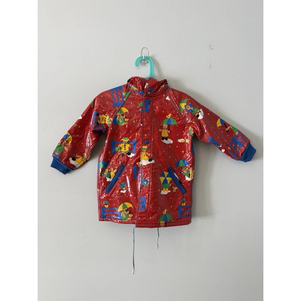 Vintage 80's Rain Bears Kids Hooded Rain Jacket Coat Size 4